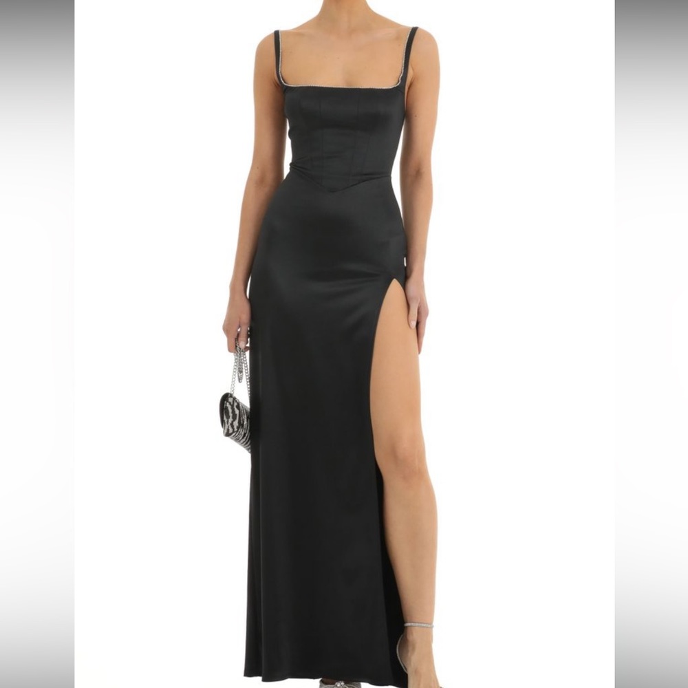 Lucy in the Sky Casandra satin rhinestone maxi dress